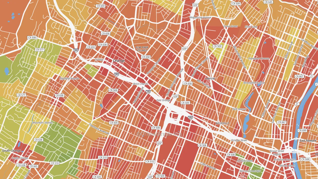 East Orange, NJ Map of Assault Rates
