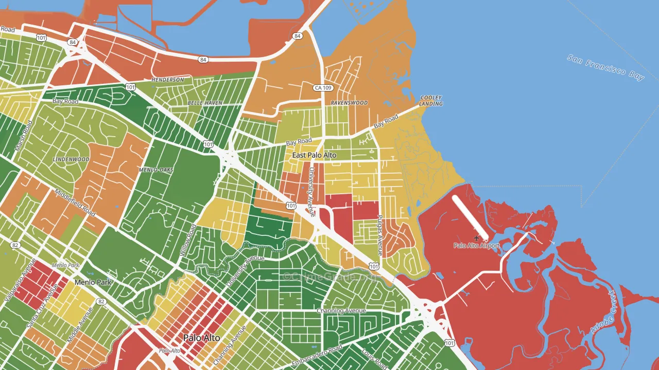 East Palo Alto, CA Map of Assault Rates