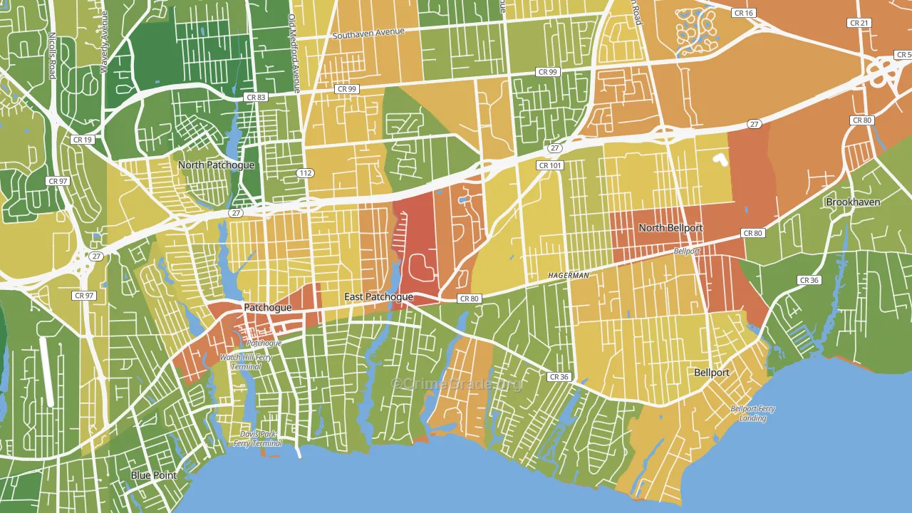 East Patchogue, NY Map of Assault Rates