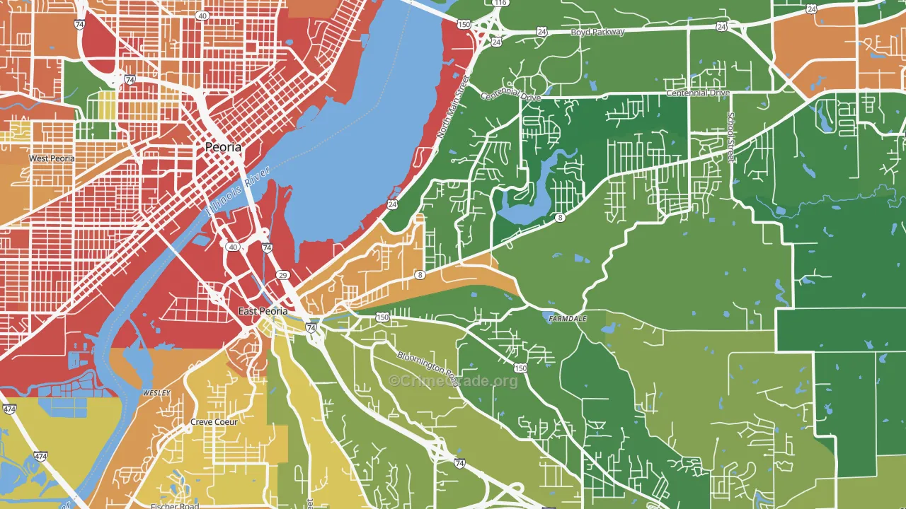 East Peoria, IL Map of Assault Rates