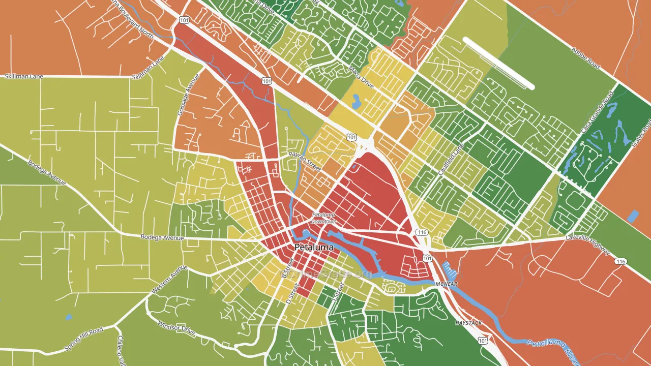 East Petaluma, Petaluma, CA Map of Assault Rates