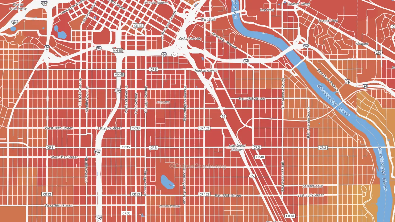 East Phillips, Minneapolis, MN Map of Assault Rates