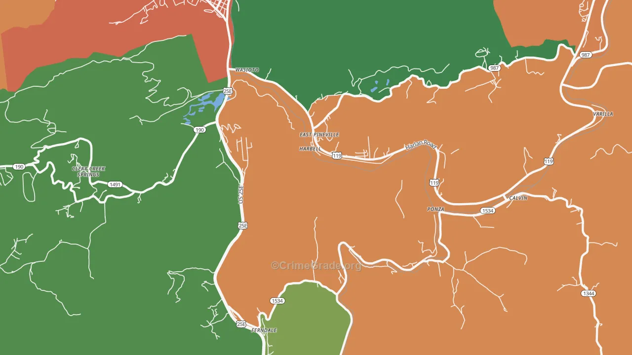 East Pineville, KY Map of Assault Rates
