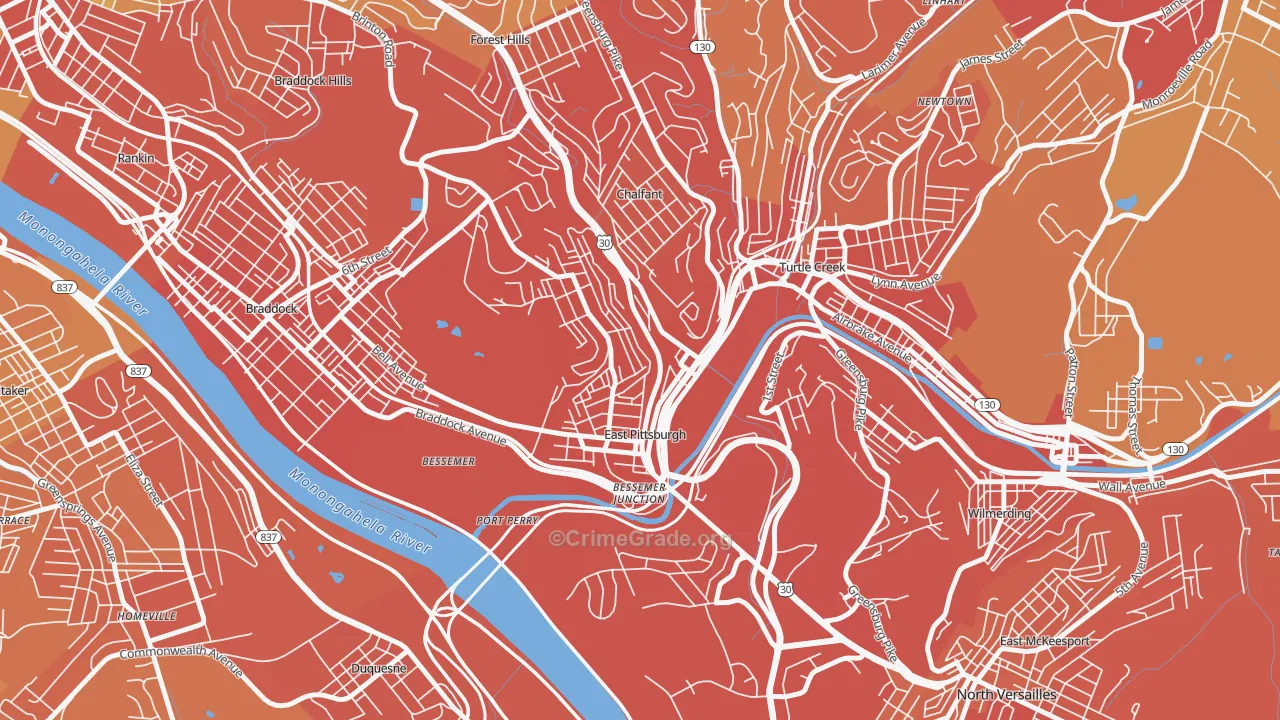 East Pittsburgh, PA Map of Assault Rates