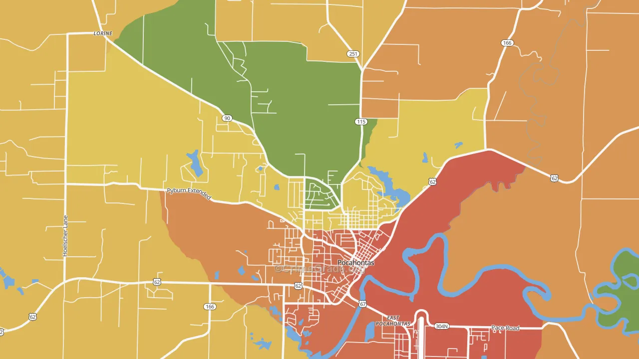 East Pocahontas, AR Map of Assault Rates