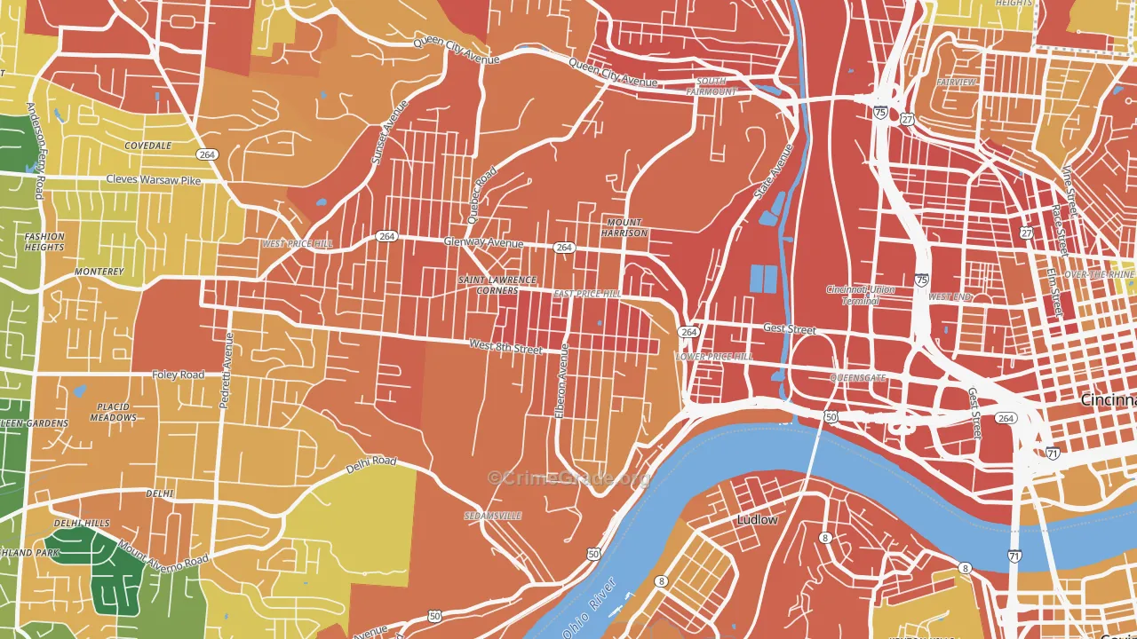 East Price Hill, Cincinnati, OH Map of Assault Rates