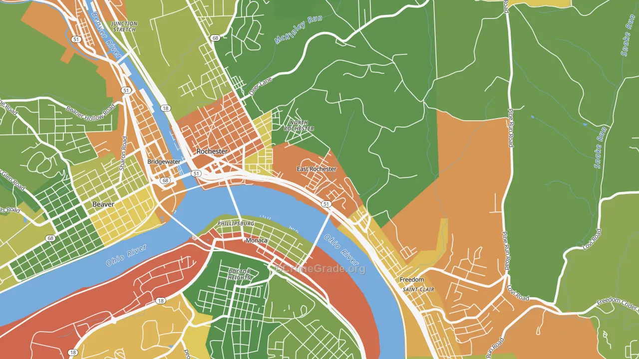 East Rochester, PA Map of Assault Rates