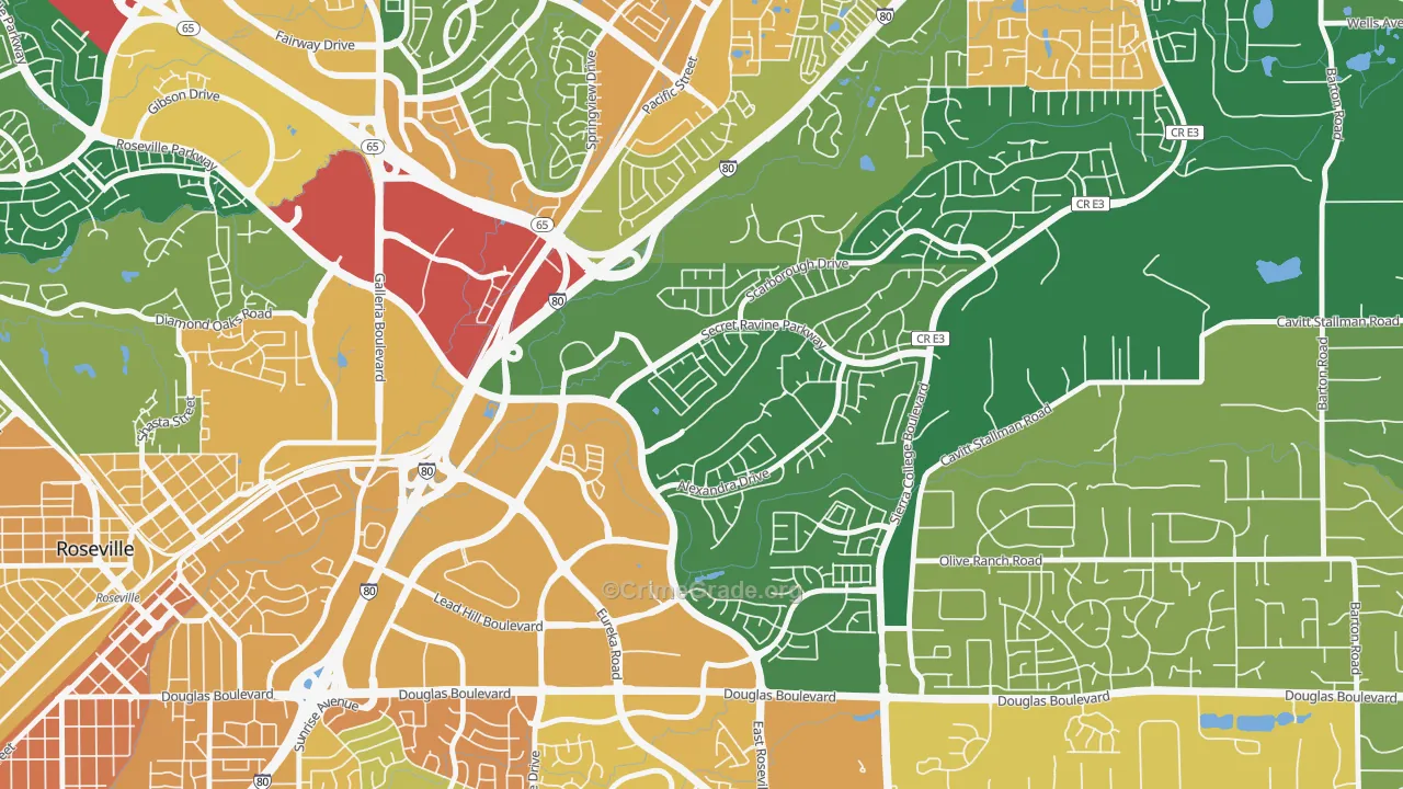 East Roseville Parkway, Roseville, CA Map of Assault Rates