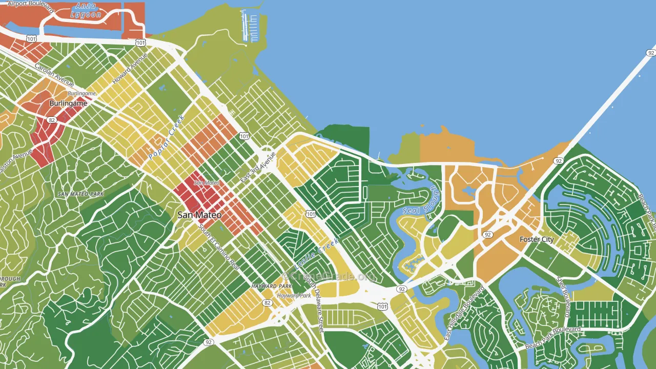 East San Mateo, San Mateo, CA Map of Assault Rates