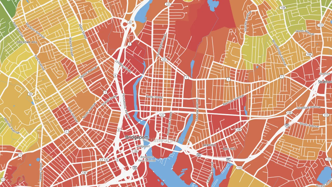 East Side-Bridgeport, Bridgeport, CT Map of Assault Rates