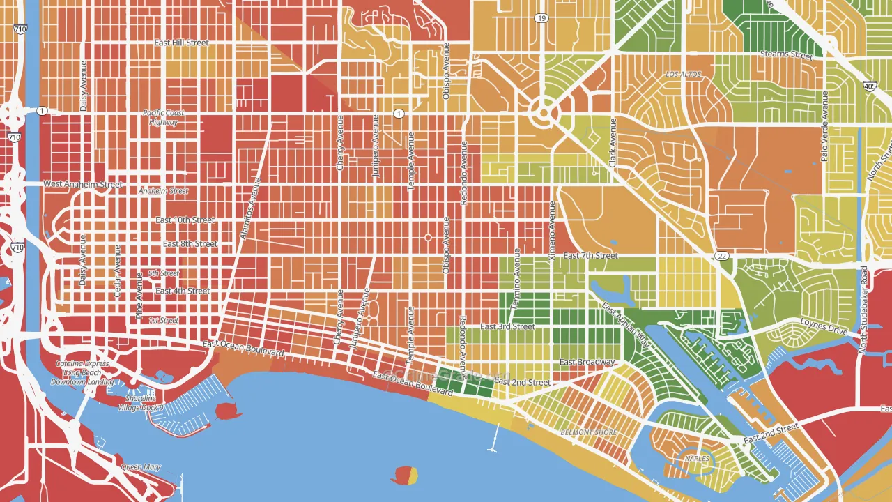 East Side, Long Beach, CA Map of Assault Rates