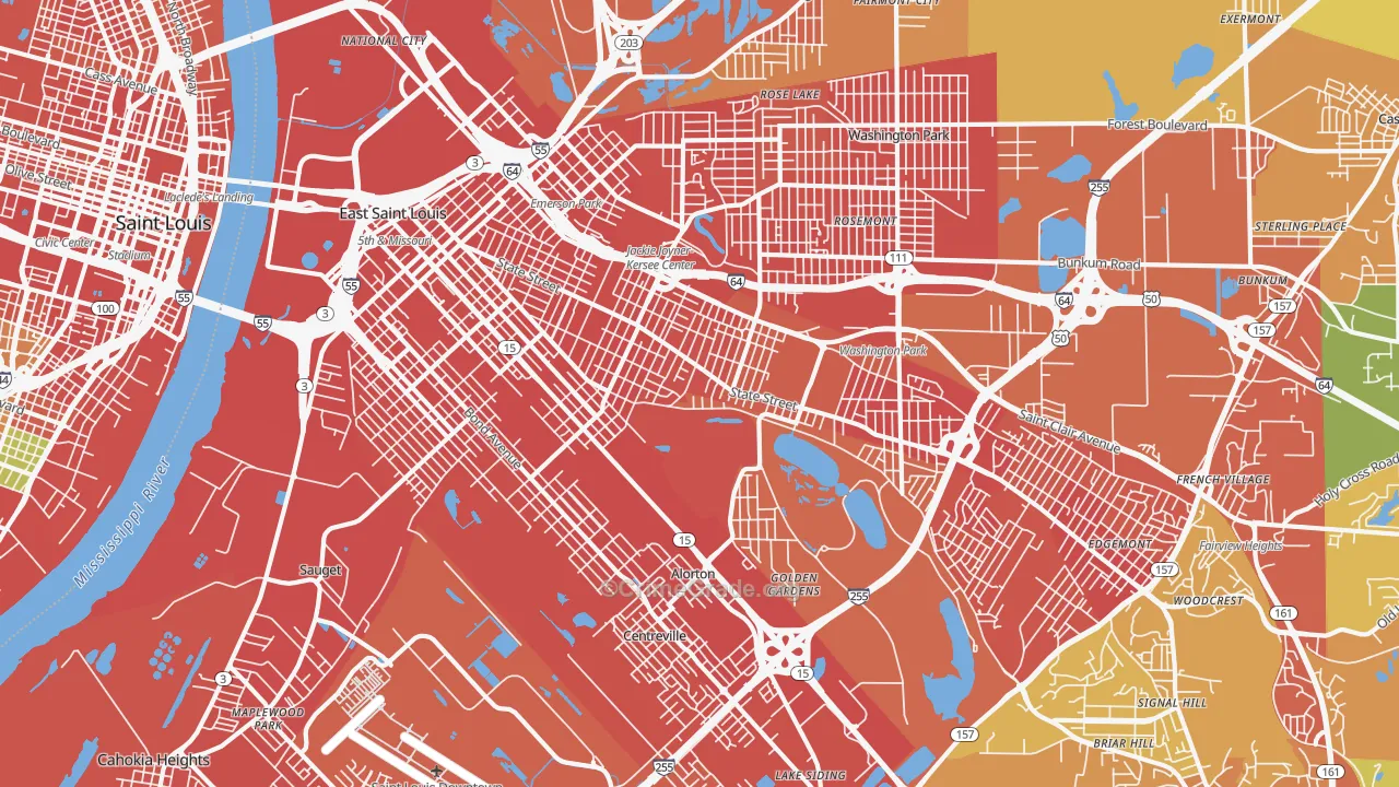 East St. Louis, IL Map of Assault Rates