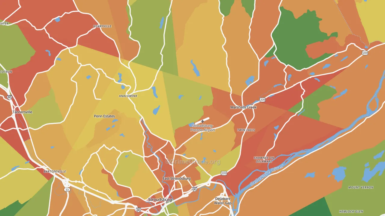 East Stroudsburg, PA Map of Assault Rates