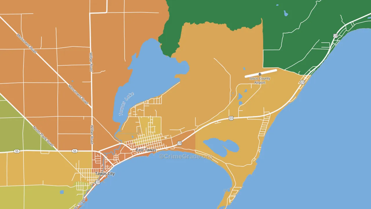 East Tawas, MI Map of Assault Rates