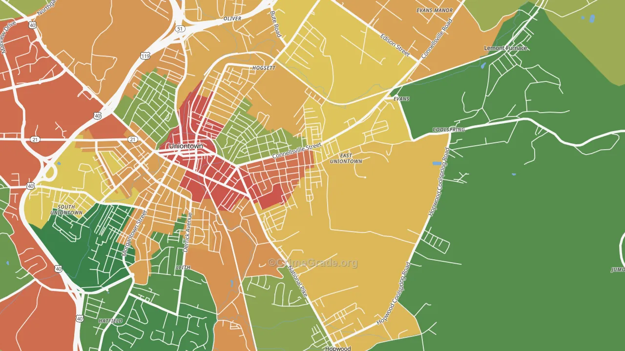 East Uniontown, PA Map of Assault Rates