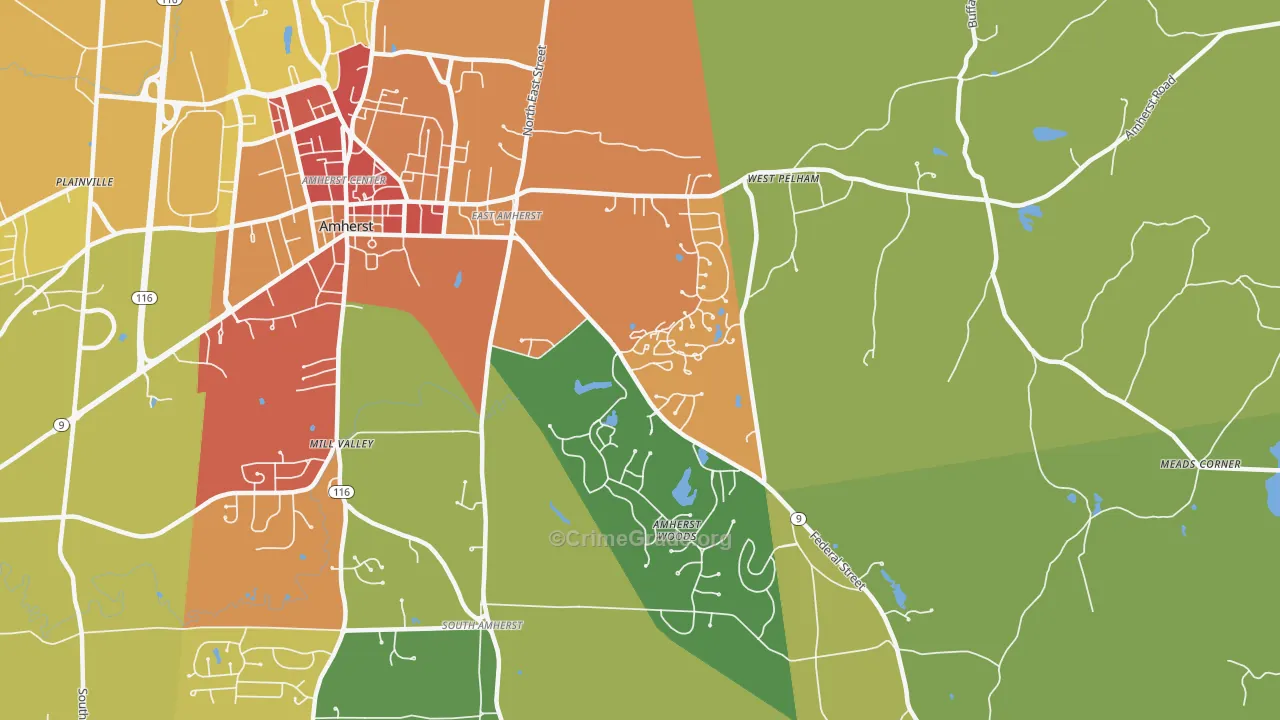 East Village, Amherst, MA Map of Assault Rates
