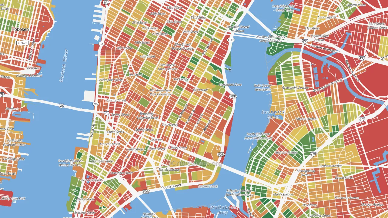East Village, Manhattan, NY Map of Assault Rates