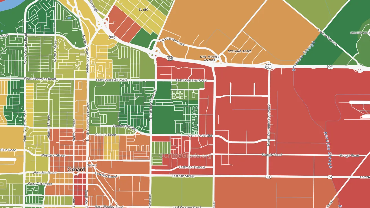 East Village Oxnard, Oxnard, CA Map of Assault Rates