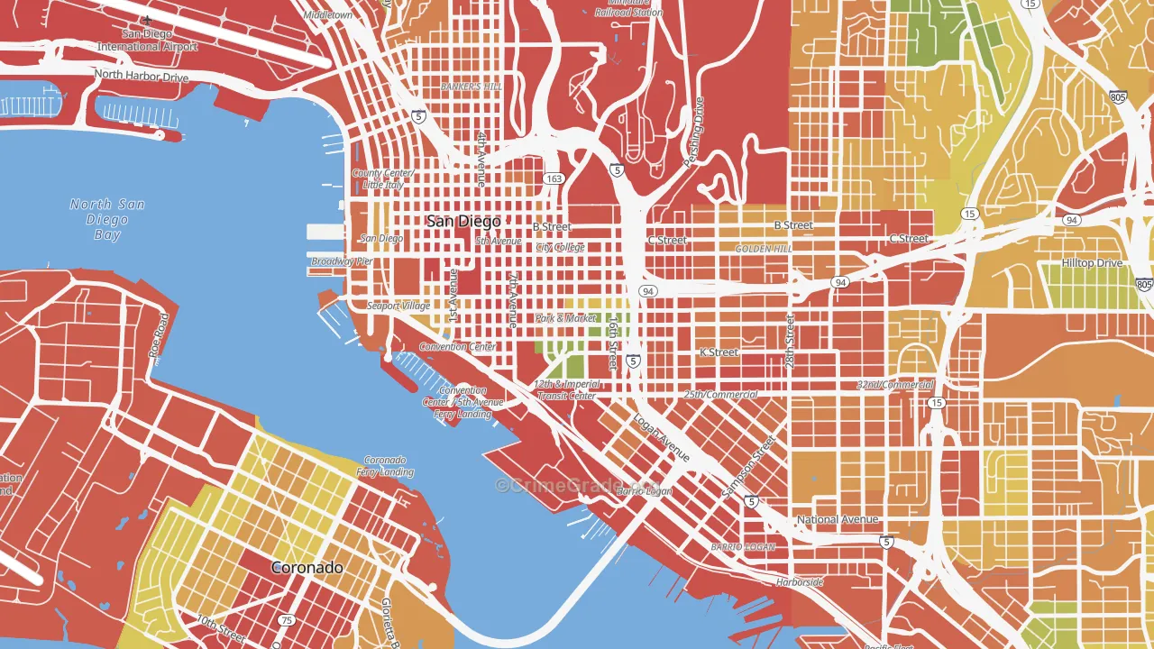 East Village, San Diego, CA Map of Assault Rates