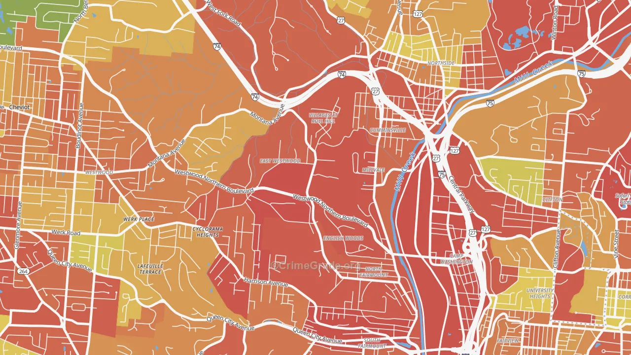 East Westwood, Cincinnati, OH Map of Assault Rates