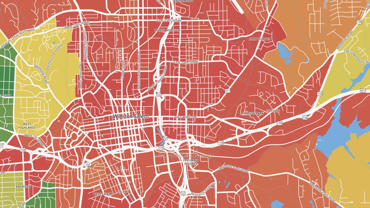 East Winston, Winston-Salem, NC Map of Assault Rates
