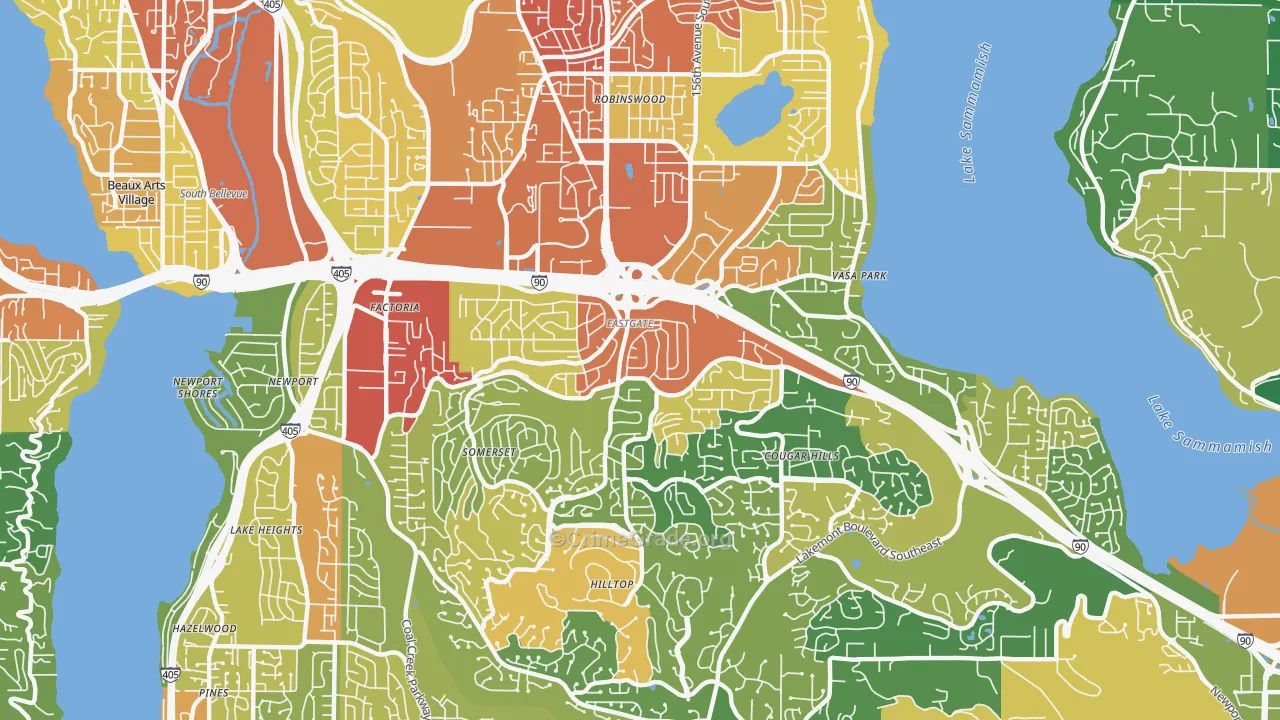 Eastgate, Bellevue, WA Map of Assault Rates