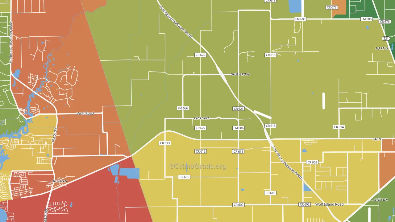 Eastgate, TX Map of Assault Rates