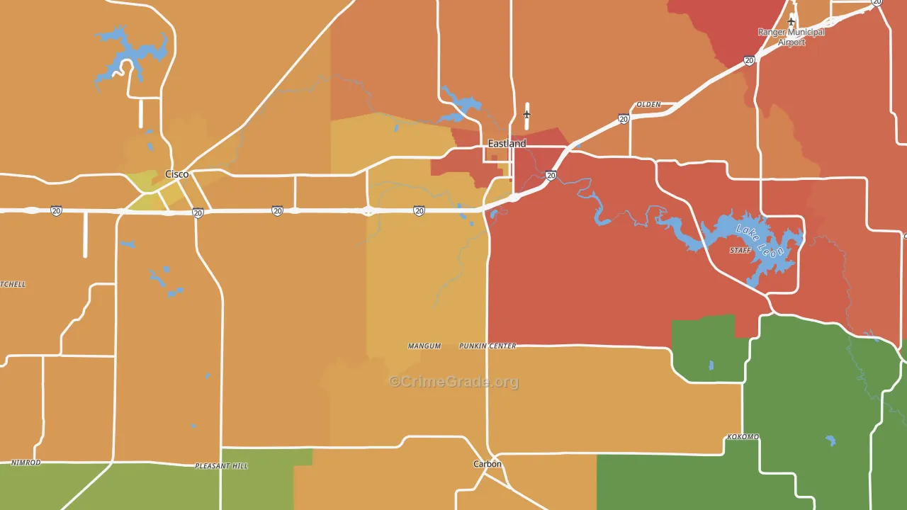 Eastland County, TX Map of Assault Rates