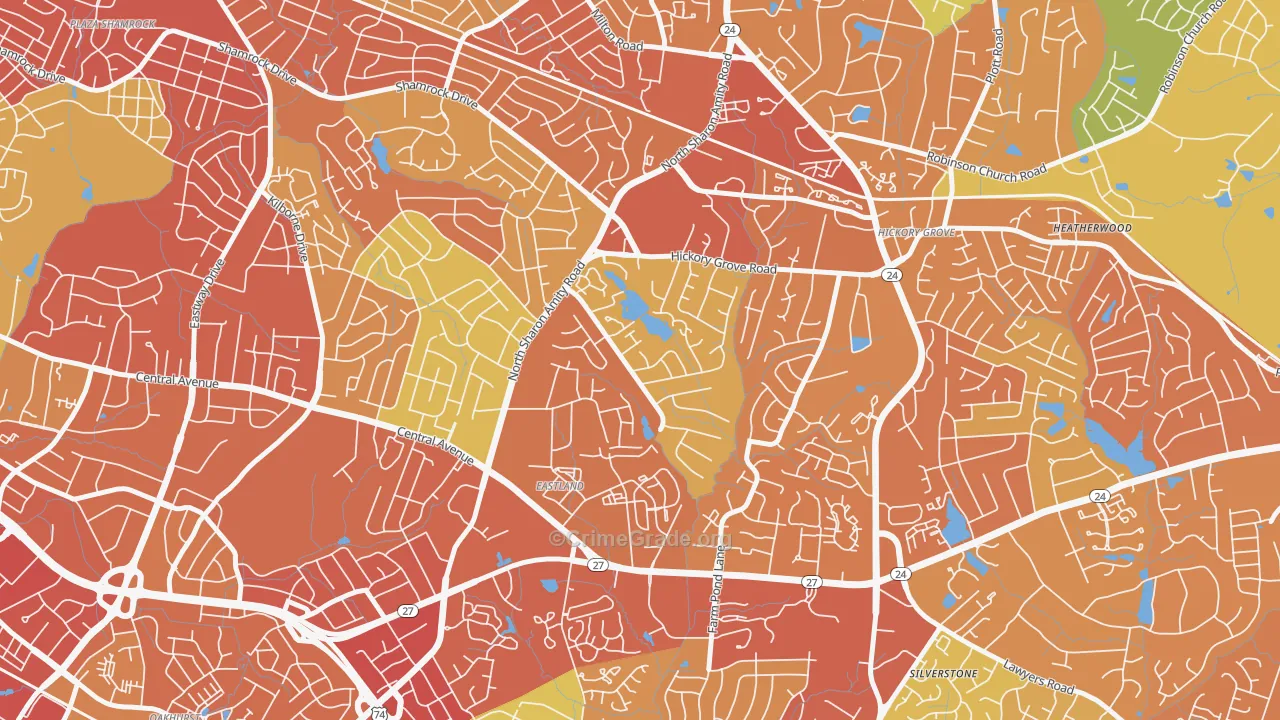Eastland-Wilora Lake, Charlotte, NC Map of Assault Rates