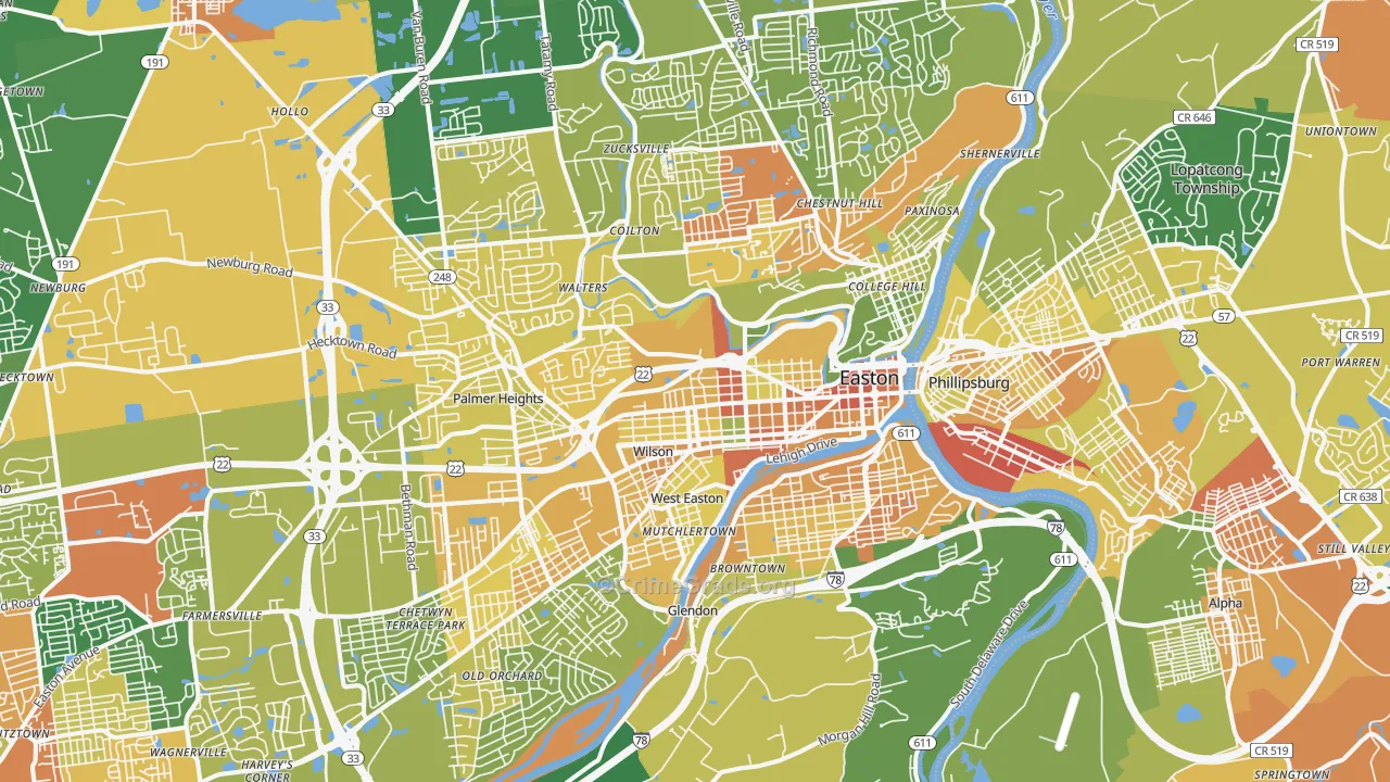 Easton, PA Map of Assault Rates