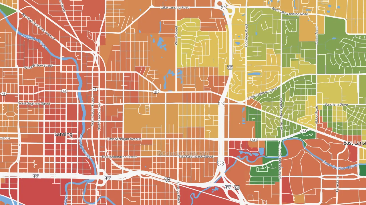 Eastside Lansing, Lansing, MI Map of Assault Rates