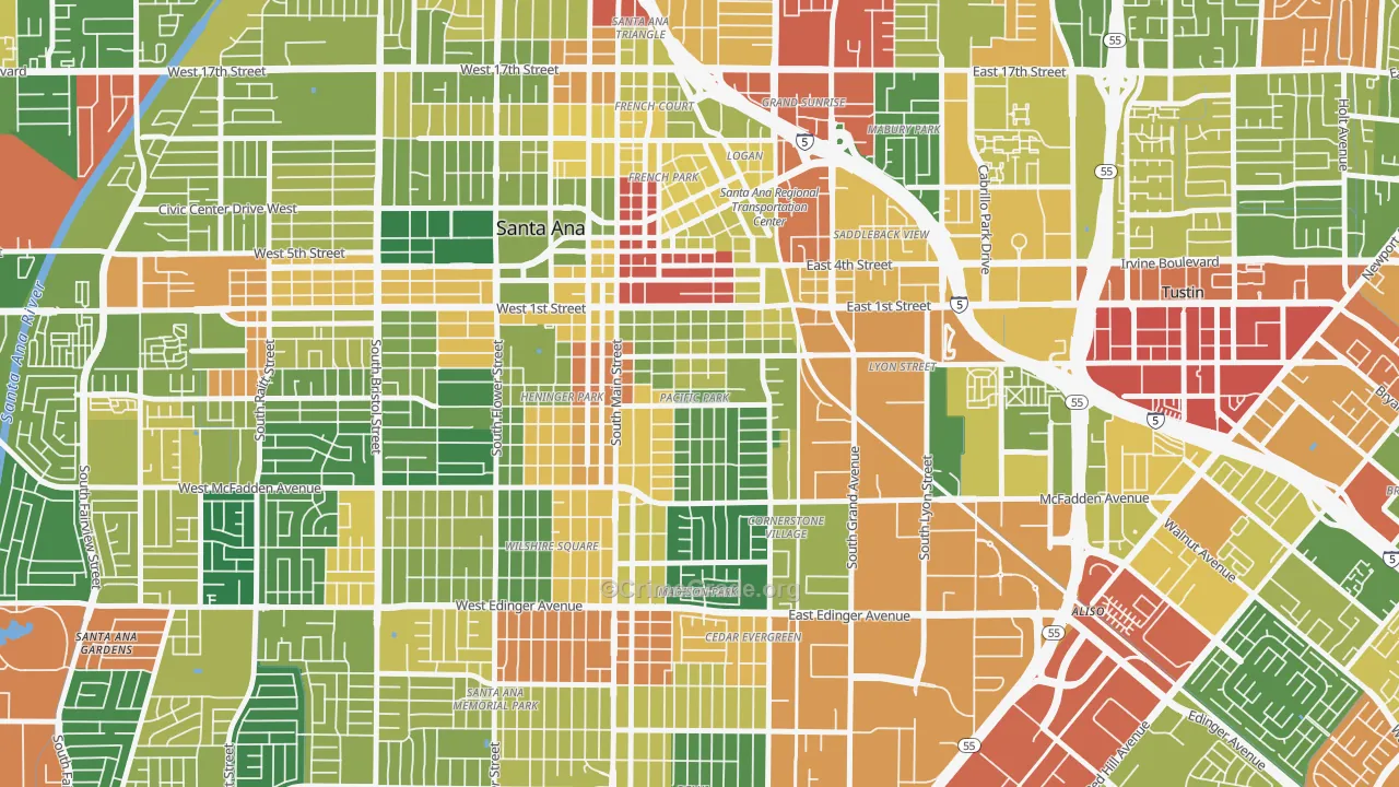 Eastside Santa Ana, Santa Ana, CA Map of Assault Rates