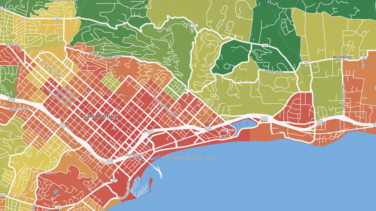 Eastside Santa Barbara, Santa Barbara, CA Map of Assault Rates
