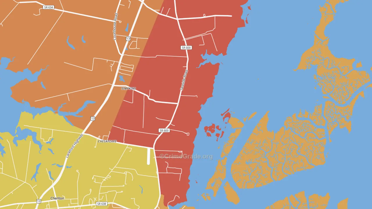 Eastville Station, VA Map of Assault Rates