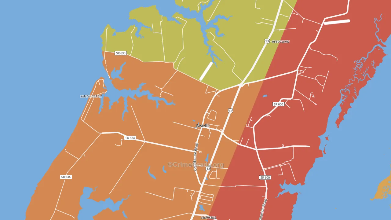 Eastville, VA Map of Assault Rates