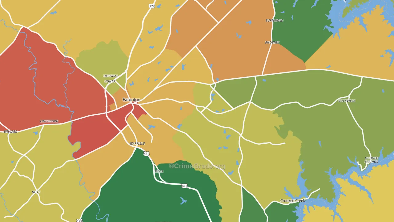 Eatonton, GA Map of Assault Rates