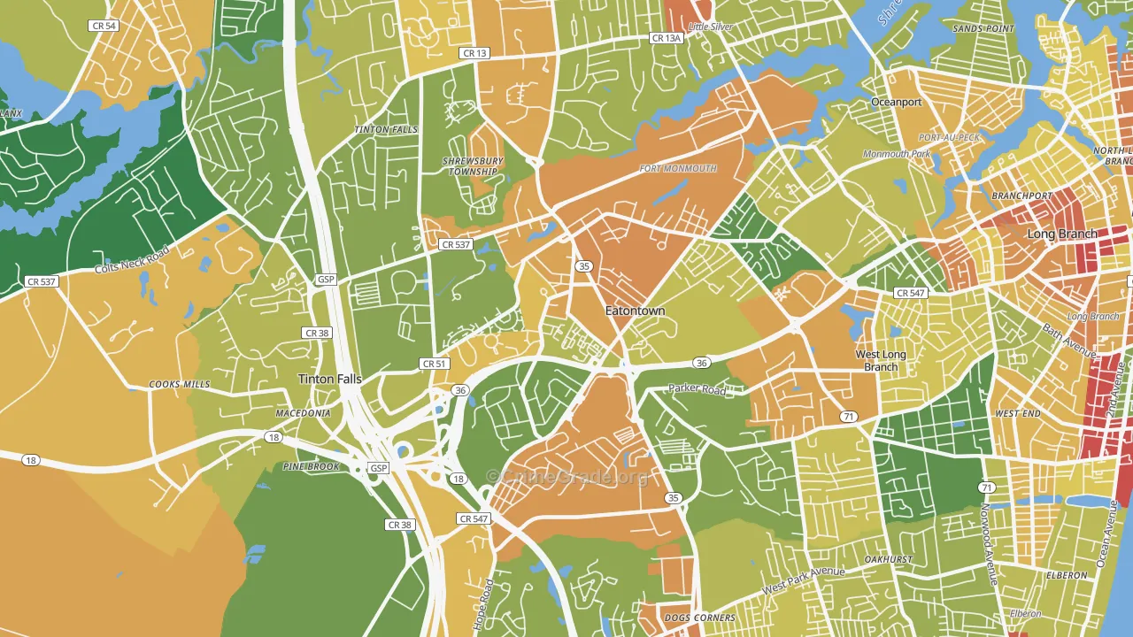 Eatontown, NJ Map of Assault Rates