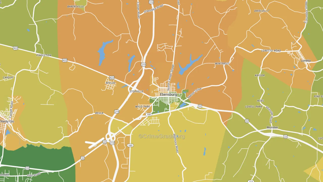 Ebensburg, PA Map of Assault Rates