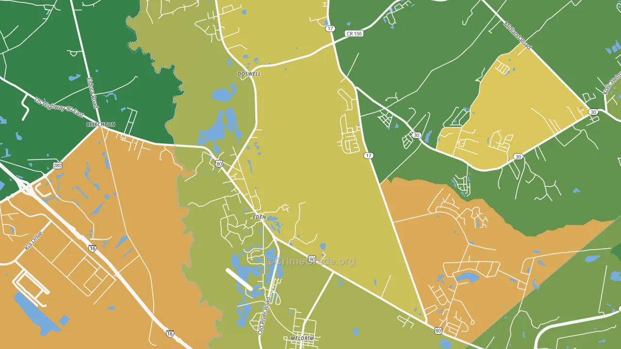 Eden, GA Map of Assault Rates
