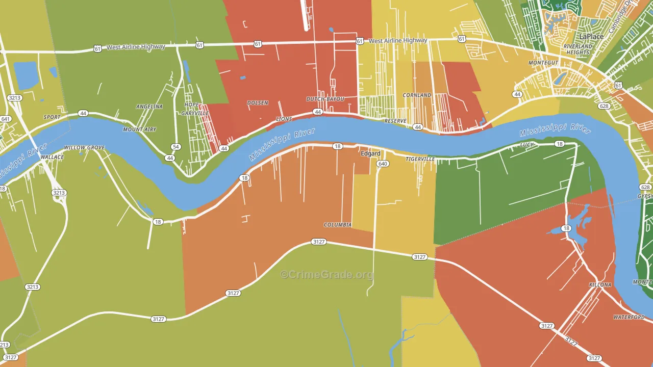 Edgard, LA Map of Assault Rates