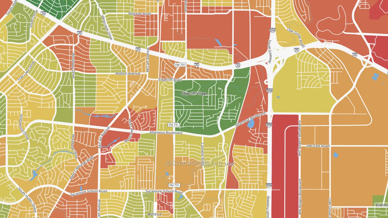 Edgecliff Village, TX Map of Assault Rates