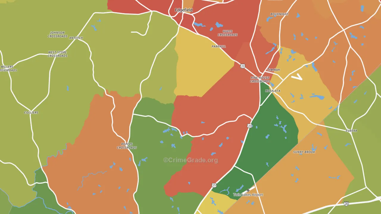 Edgefield County, SC Map of Assault Rates