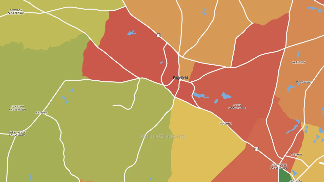 Edgefield, SC Map of Assault Rates