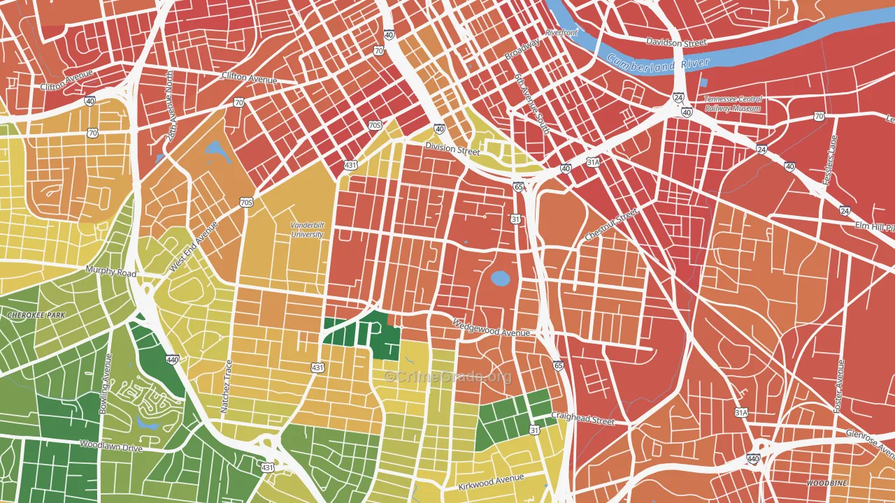 Edgehill, Nashville, TN Map of Assault Rates