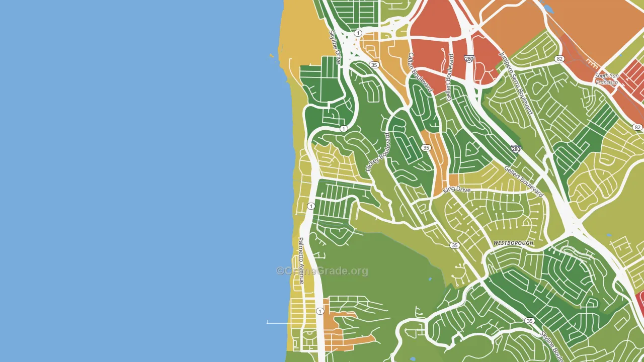 Edgemar-Pacific Manor, Pacifica, CA Map of Assault Rates