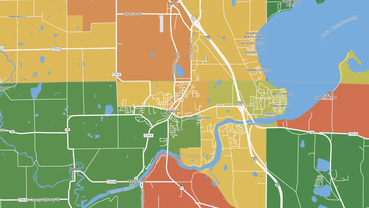 Edgerton, WI Map of Assault Rates