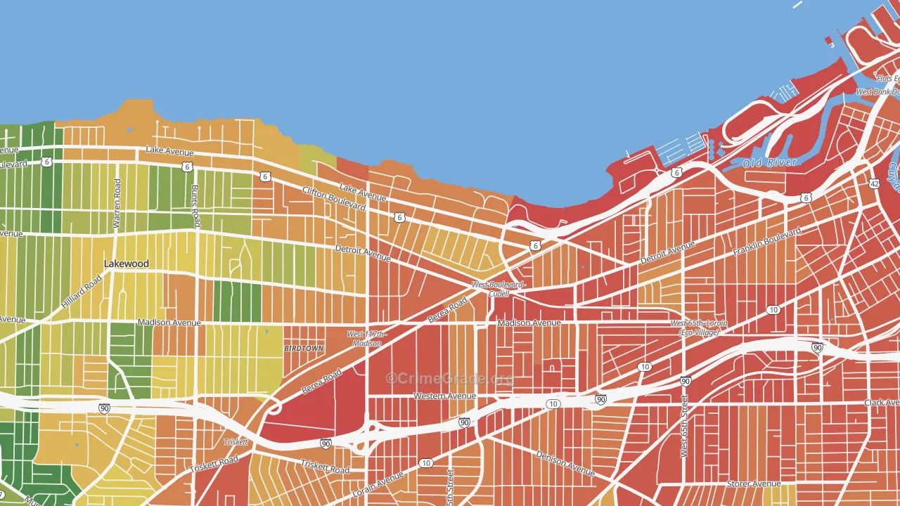 Edgewater, Cleveland, OH Map of Assault Rates