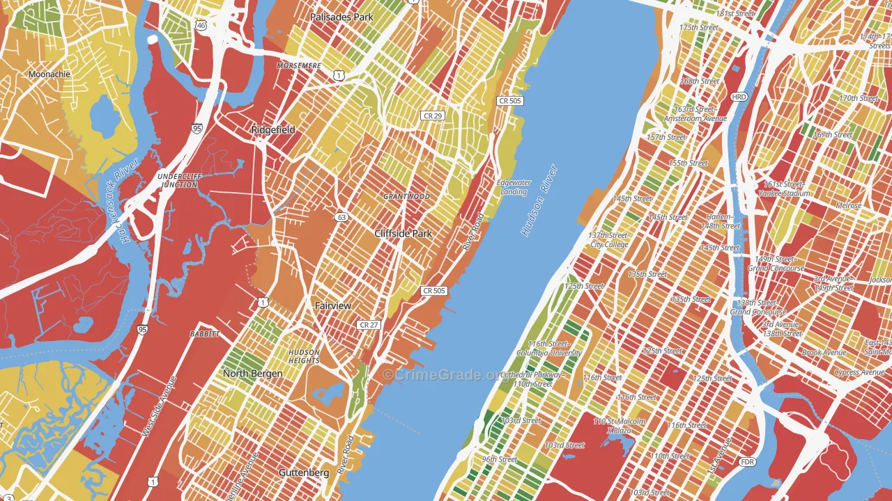 Edgewater, NJ Map of Assault Rates