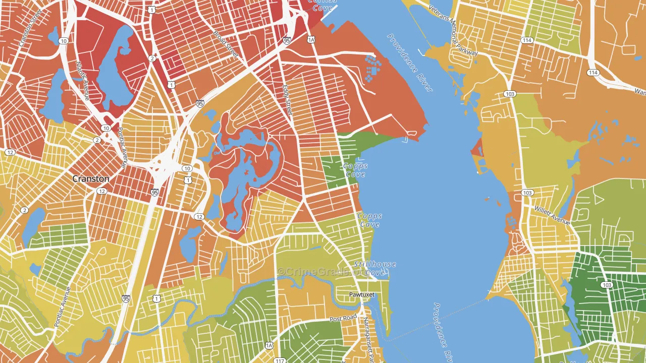 Edgewood, Cranston, RI Map of Assault Rates