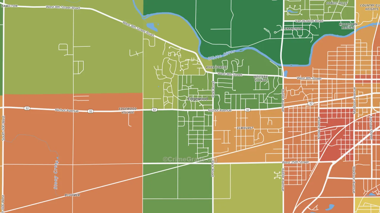 Edgewood, IN Map of Assault Rates